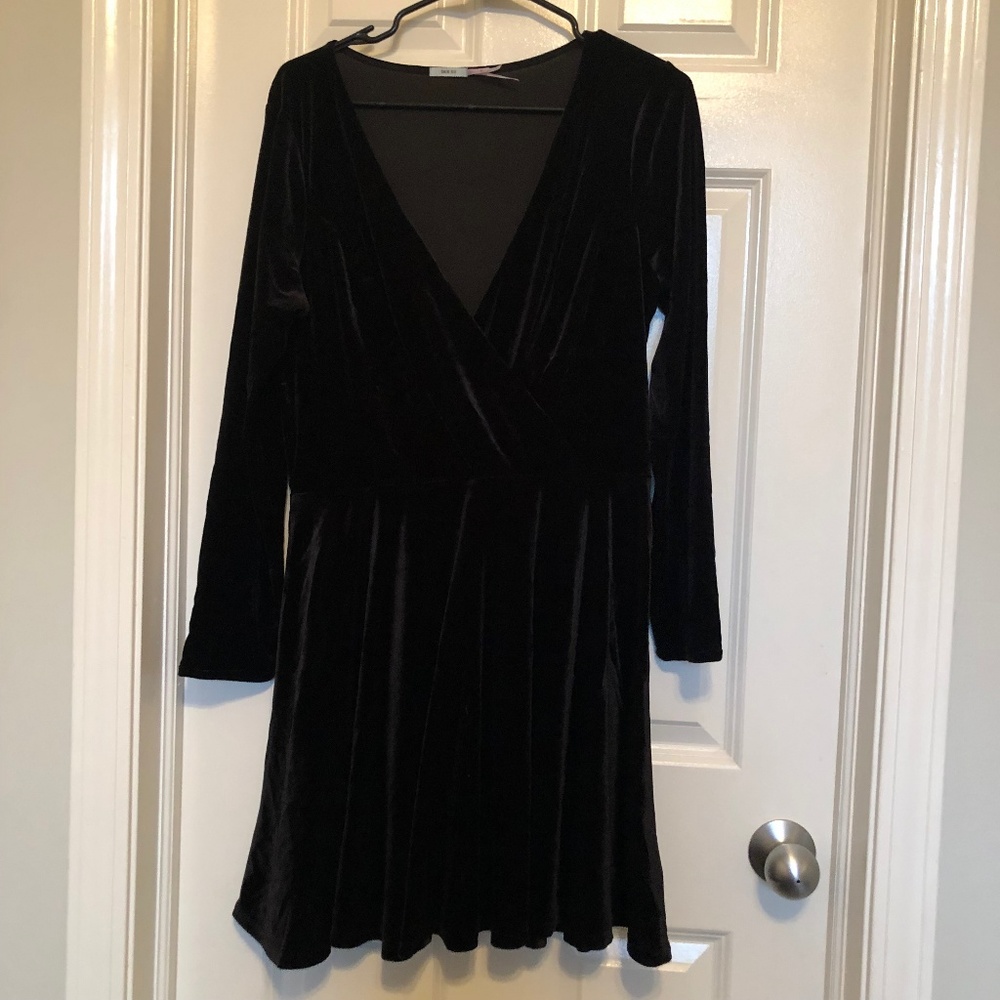 Black Velvet Dress Deep V-Neck